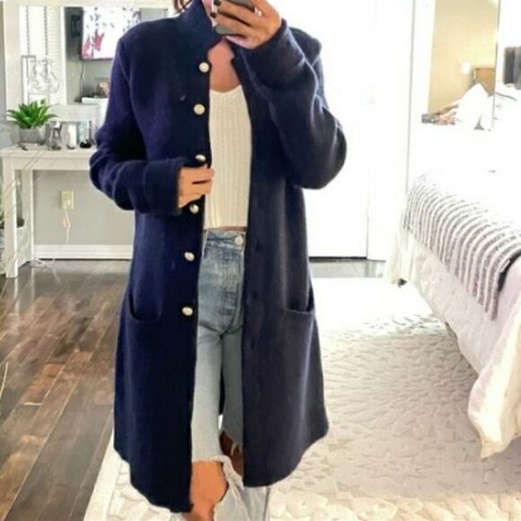 ADRIENNE VITTADINI  KNITTED WOOL BLEND FUNNEL NECK CARDI COAT - Picture 3 of 6